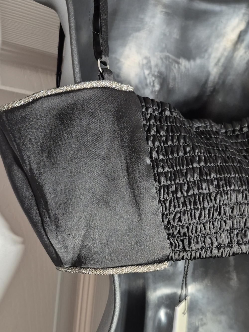Satin Rachel Zoe Pewter Rhinestone Trim Crop Top in Black Size 6/medium  NWT - Picture 10 of 14